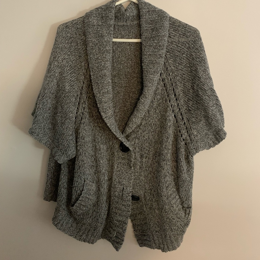 Grey short sleeve button down sweater